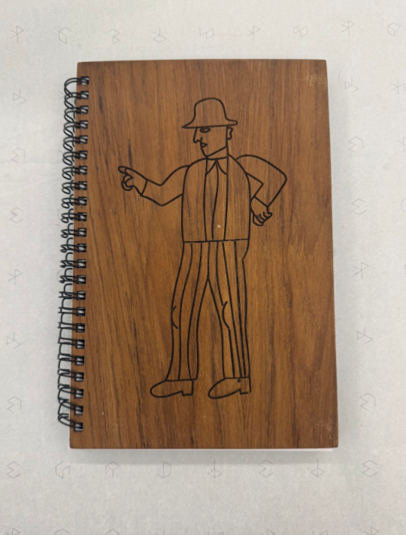 Man with Hat Wooden Notebook L