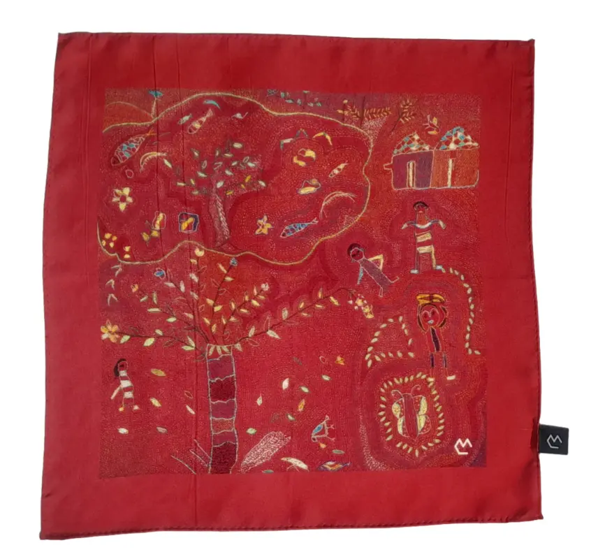 Kantha Red Pocket Square S