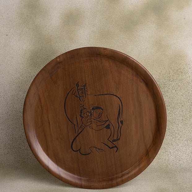 Krishna Yashoda Inspired Wooden Tray
