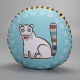 Jamini Cat Aqua Round Cushion