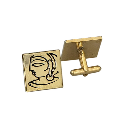 metal cuff links featuring Jamini Roy's Portrait Of A Lady