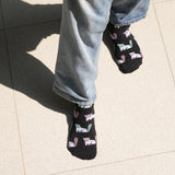 Cat with a Fish – Ankle Length Socks (Black)
