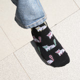 Cat with a Fish – Ankle Length Socks (Black)