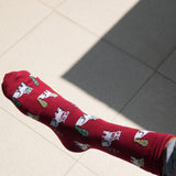 Cat with a Fish – Full Length Socks (Maroon)