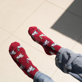Cat with a Fish – Full Length Socks (Maroon)