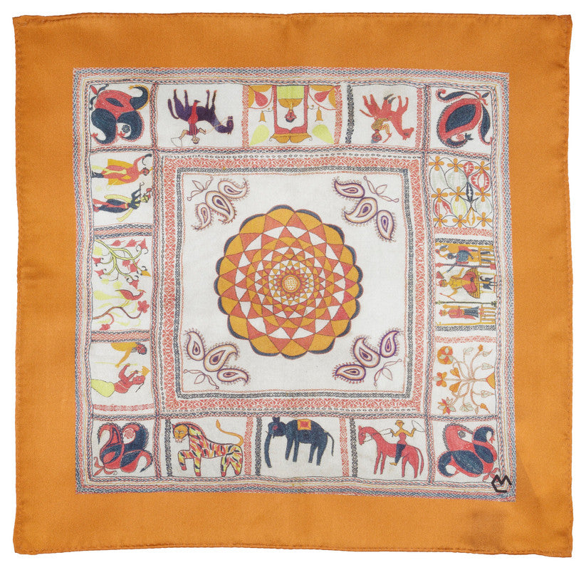 Kantha Orange Pocket Square S