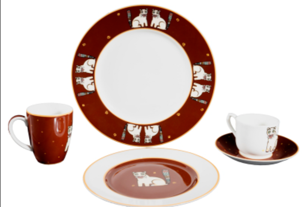 Cat With Fish Dinner Plate