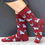 Cat with a Fish – Full Length Socks (Maroon)