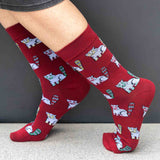 Cat with a Fish – Full Length Socks (Maroon)