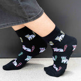 Cat with a Fish – Ankle Length Socks (Black)